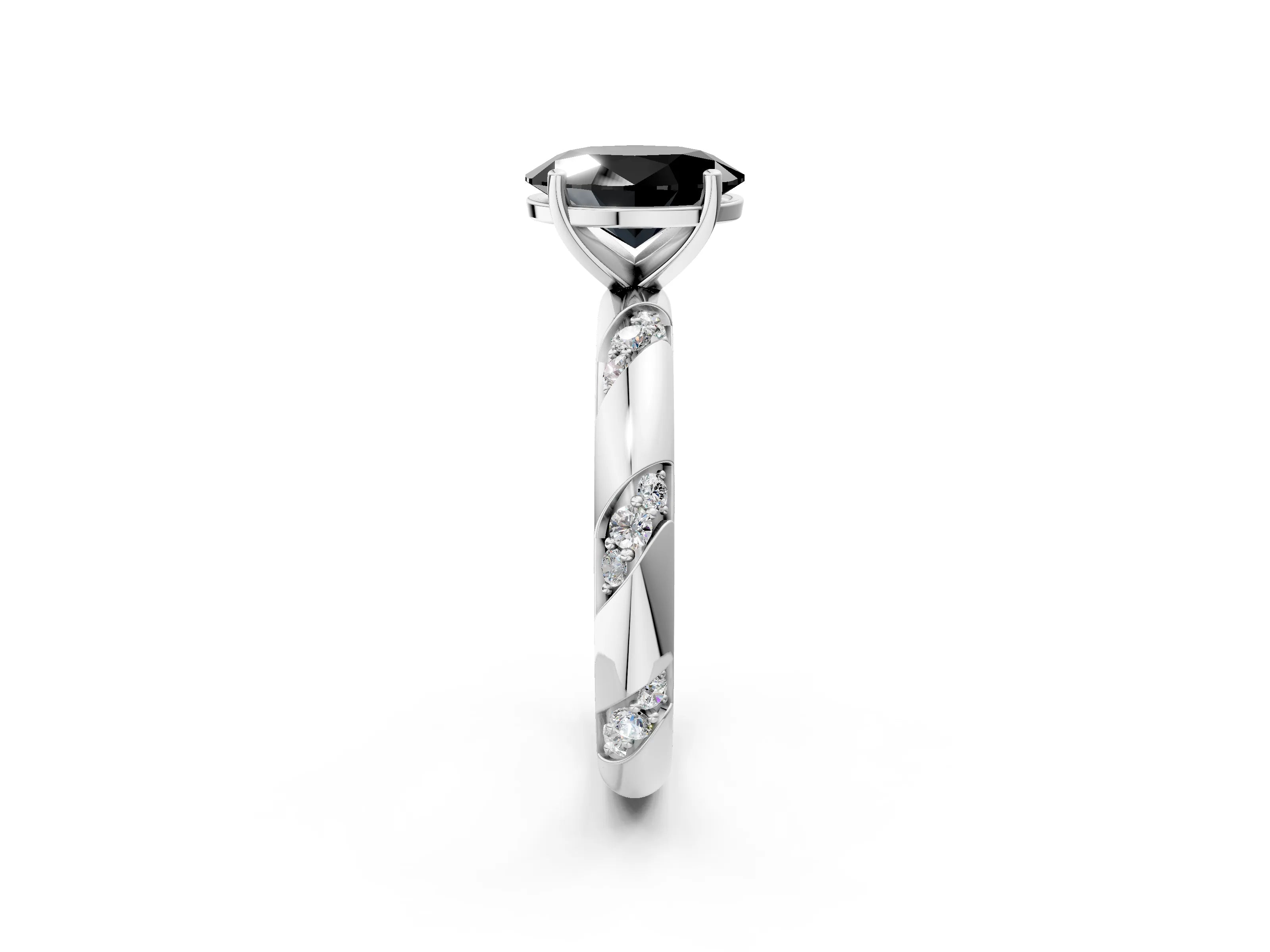 White gold Fancy Black Oval Cut Solitaire Diamond Engagement Ring with Twisted Pave Band and Four-Prong Setting_21