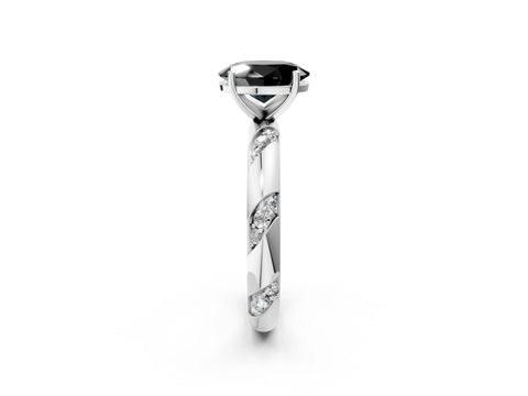 White gold Fancy Black Oval Cut Solitaire Diamond Engagement Ring with Twisted Pave Band and Four-Prong Setting_21