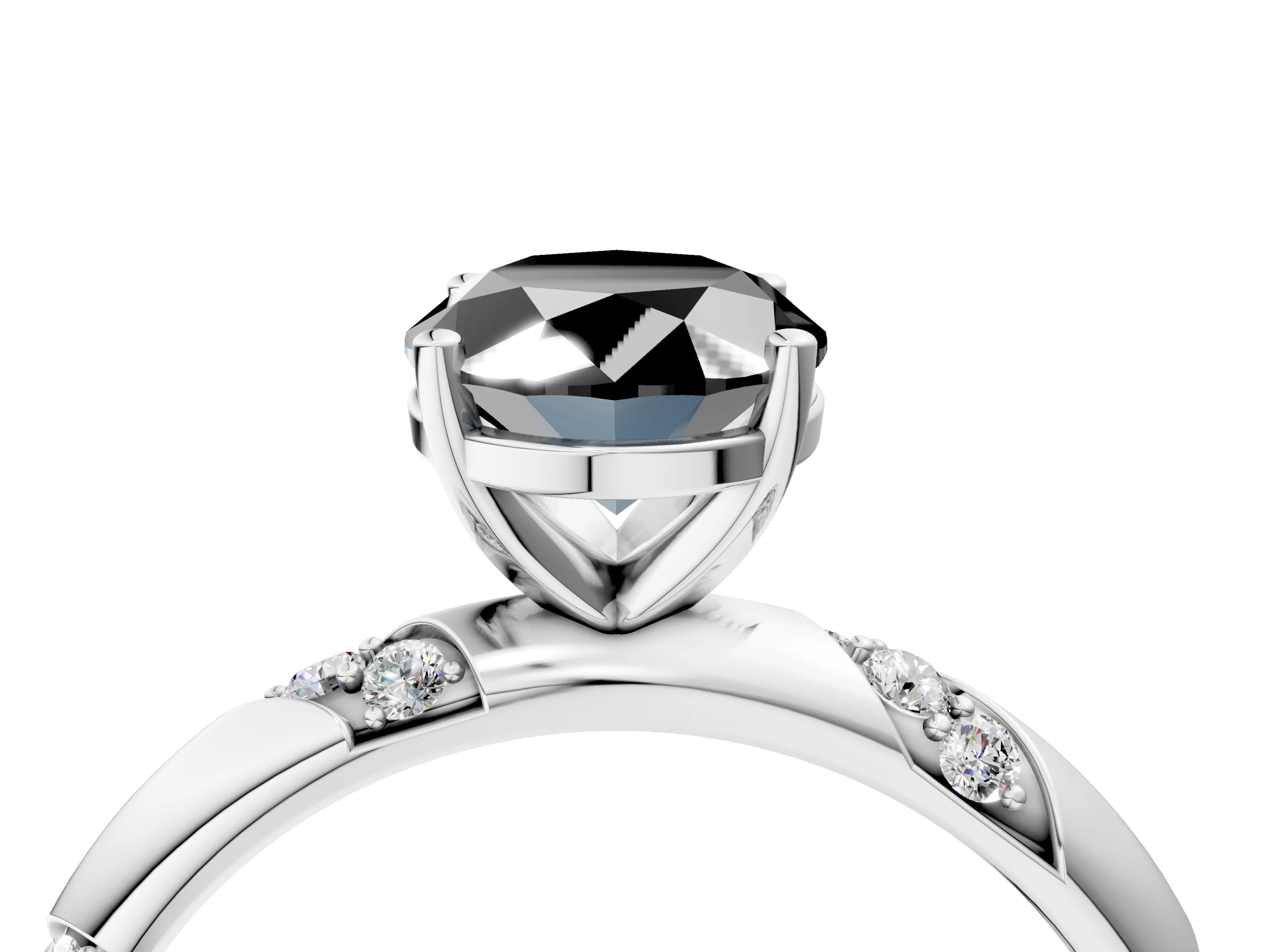 White gold Fancy Black Oval Cut Solitaire Diamond Engagement Ring with Twisted Pave Band and Four-Prong Setting_23