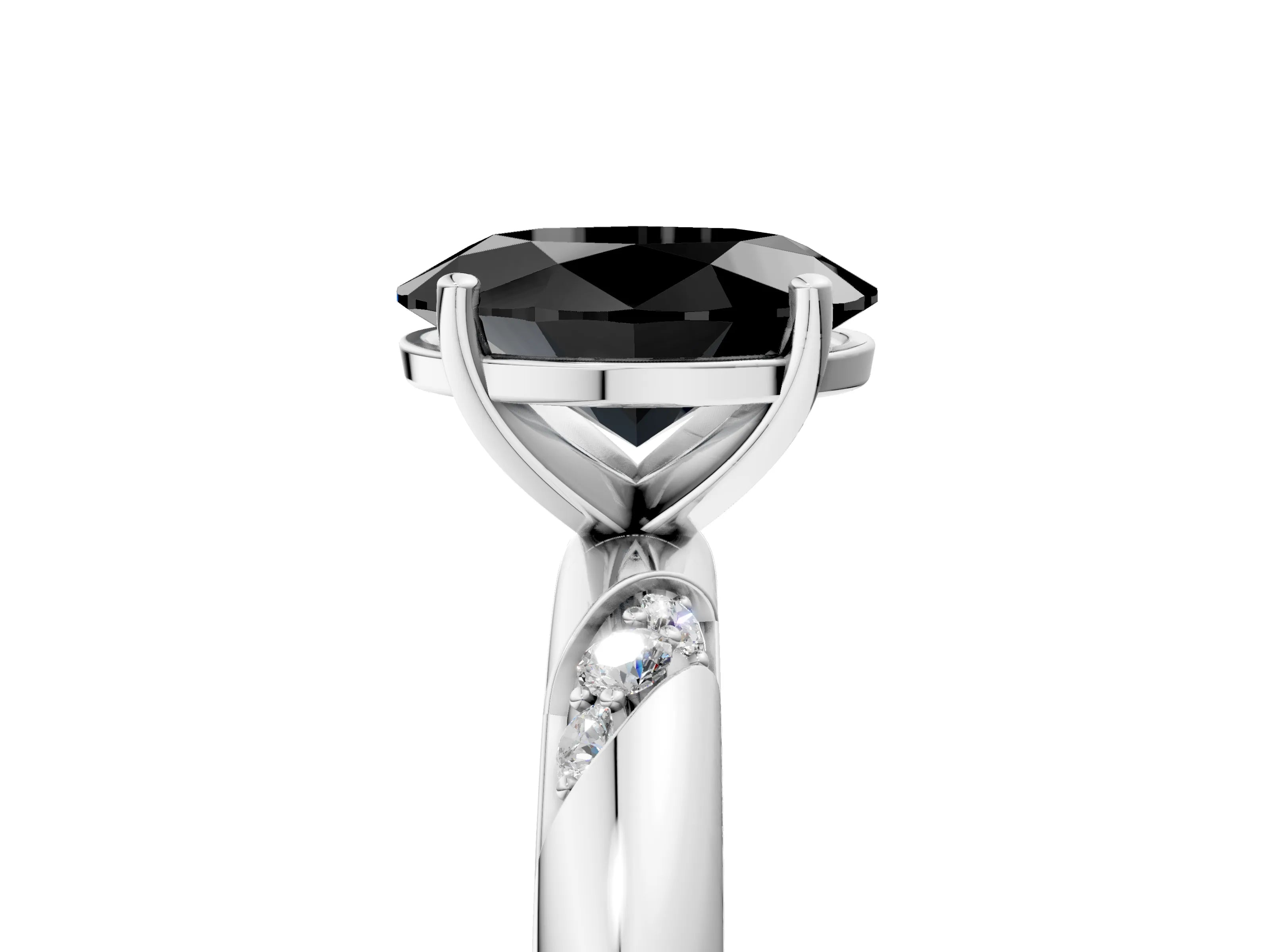 White gold Fancy Black Oval Cut Solitaire Diamond Engagement Ring with Twisted Pave Band and Four-Prong Setting_24