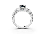 White gold Fancy Black Oval Cut Solitaire Diamond Leaf-Inspired Vine Band Ring with Prong Setting_3