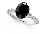 White gold Fancy Black Oval Cut Solitaire Diamond Ring with Pave Band and Four-Prong Setting_1