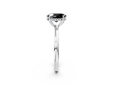 White gold Fancy Black Oval Cut Solitaire Diamond Ring with Prong Setting and Plain Band_14