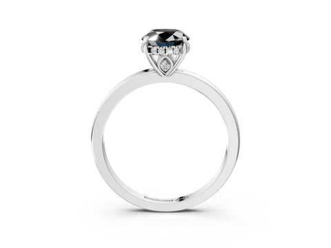 White gold Fancy Black Oval Cut Solitaire Diamond Ring with Prong Setting and Plain Band_15