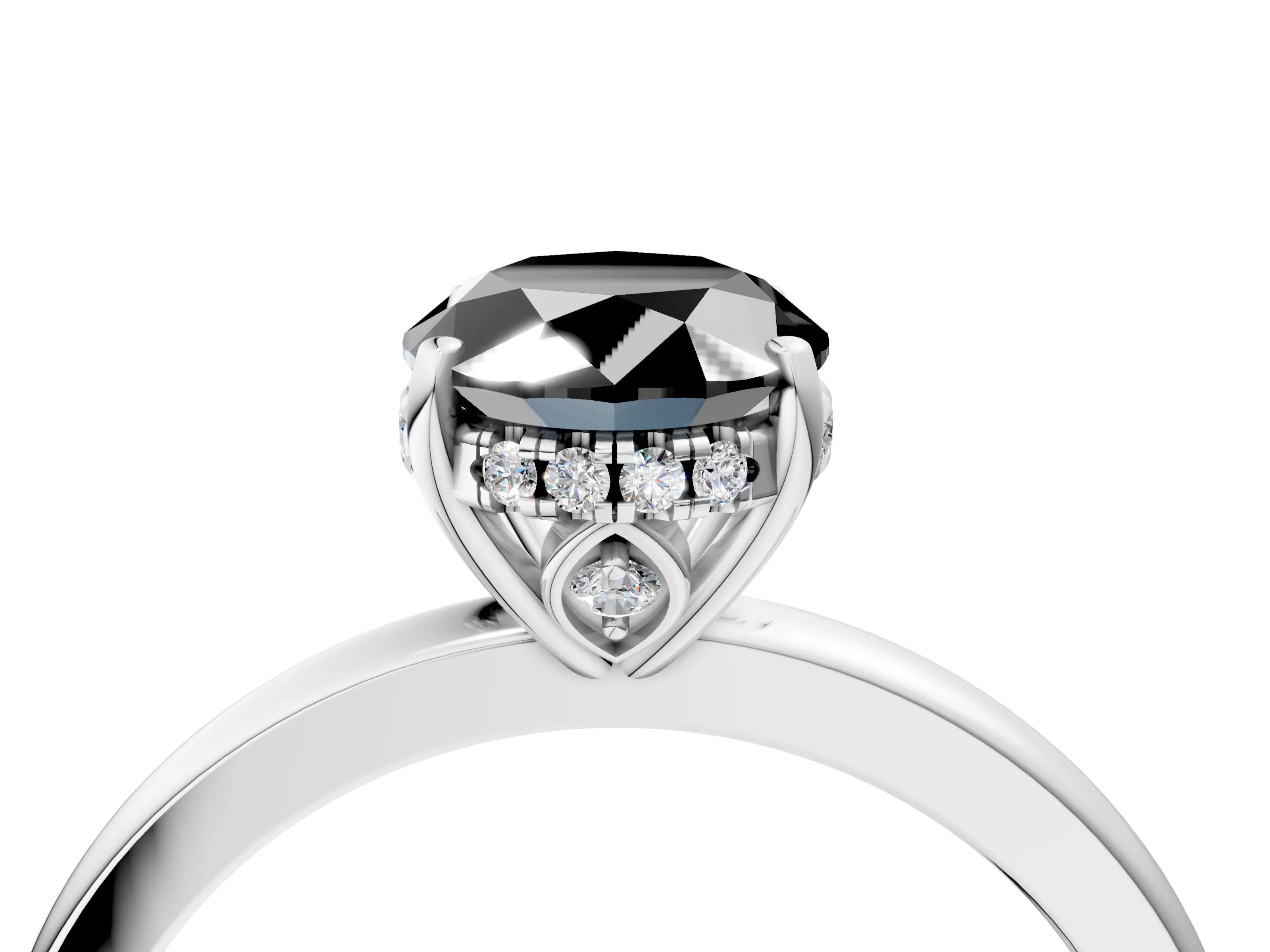 White gold Fancy Black Oval Cut Solitaire Diamond Ring with Prong Setting and Plain Band_16