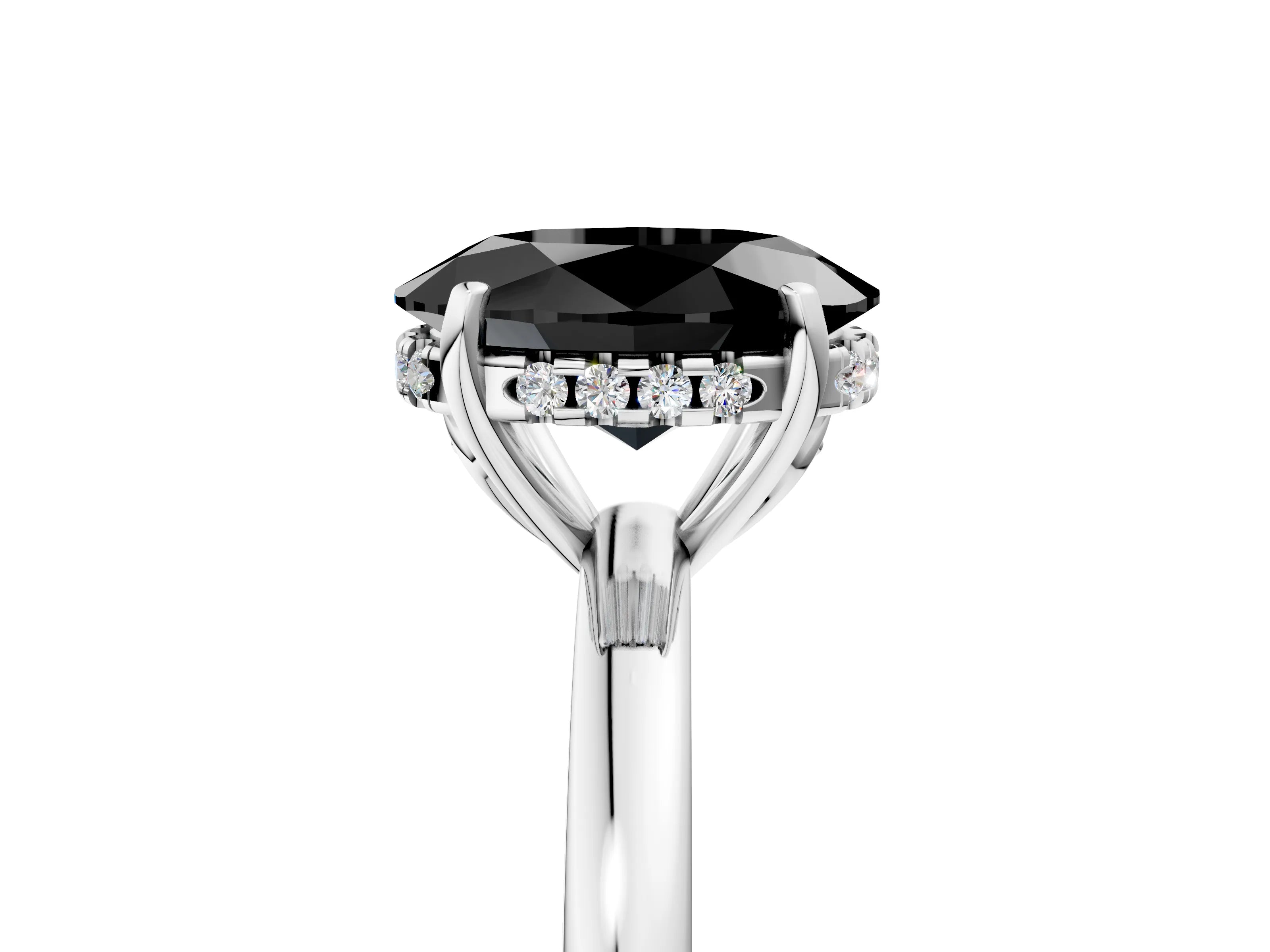 White gold Fancy Black Oval Cut Solitaire Diamond Ring with Prong Setting and Plain Band_17