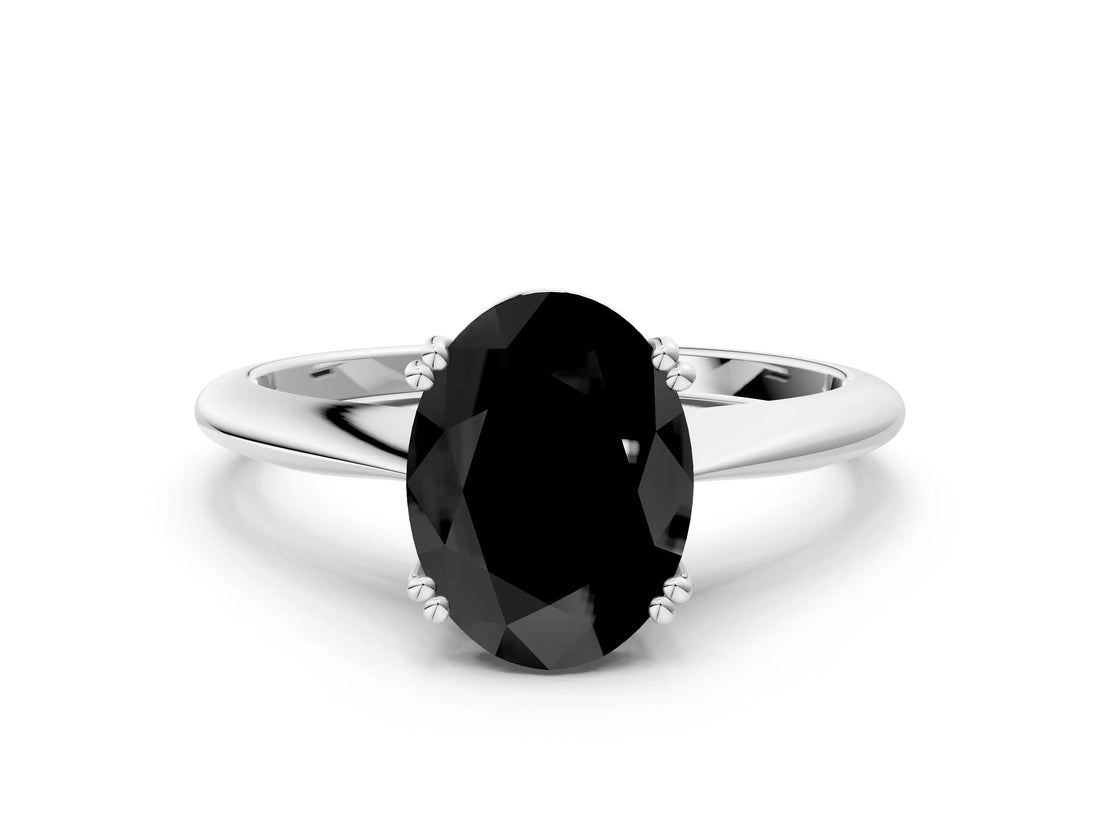 White gold Fancy Black Oval Cut Solitaire Diamond Ring with Six-Prong Setting and Classic Band_14