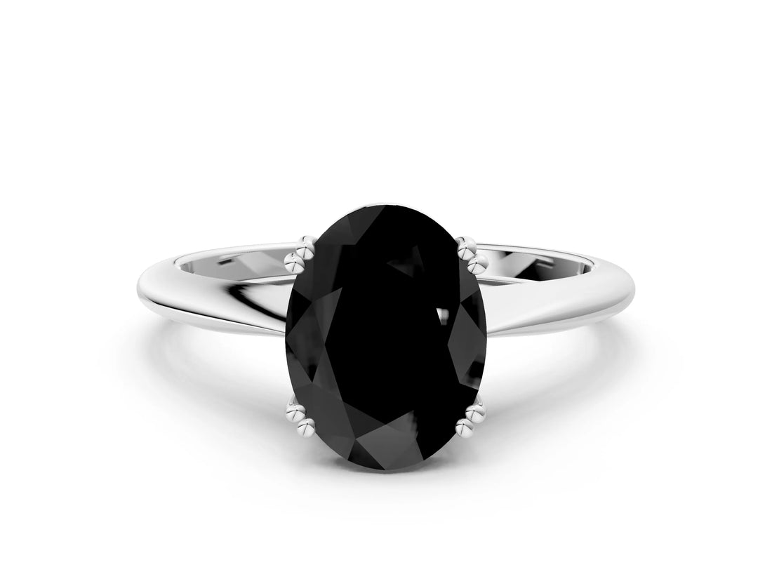 White gold Fancy Black Oval Cut Solitaire Diamond Ring with Six-Prong Setting and Classic Band_19