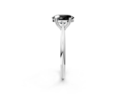White gold Fancy Black Oval Cut Solitaire Diamond Ring with Six-Prong Setting and Classic Band_2