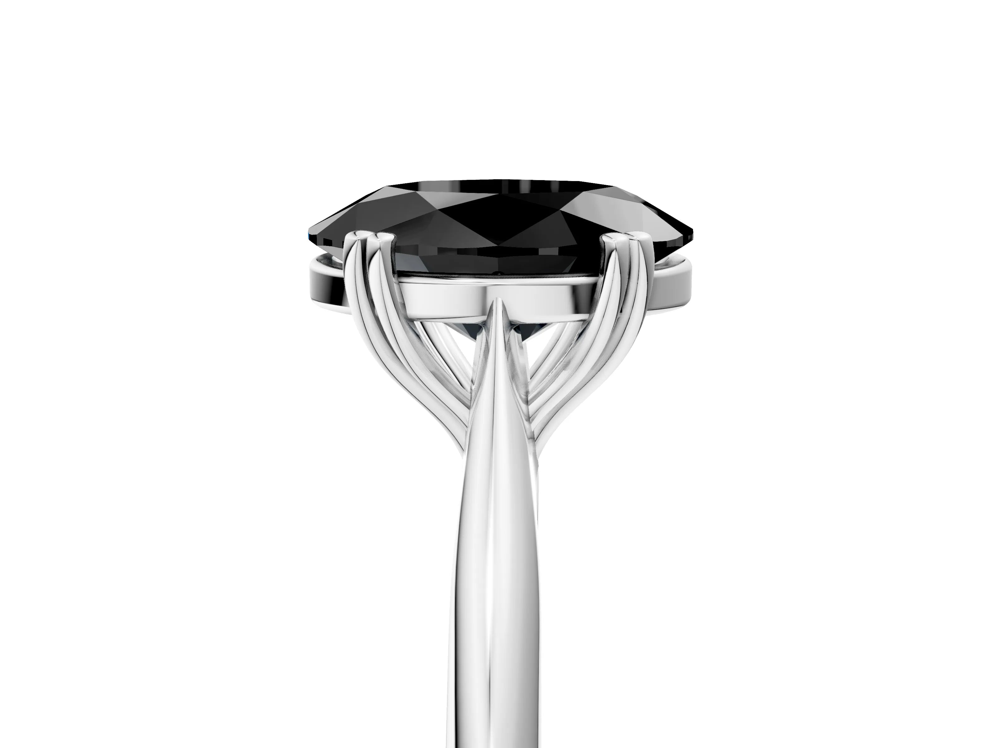 White gold Fancy Black Oval Cut Solitaire Diamond Ring with Six-Prong Setting and Classic Band_5
