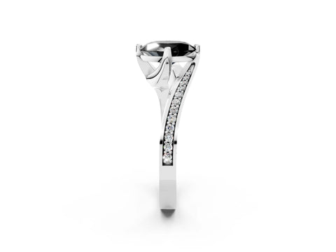 White gold Fancy Black Oval Cut Solitaire Diamond Twist Band with Pavé Setting and Four-Prong Setting_14