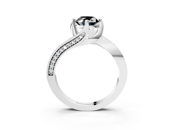 Platinum Oval Bypass Solitaire Engagement Ring Setting for Black Center with Swirl Pave Band