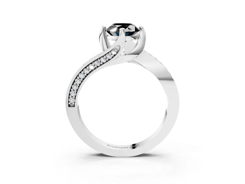 White gold Fancy Black Oval Cut Solitaire Diamond Twist Band with Pavé Setting and Four-Prong Setting_15