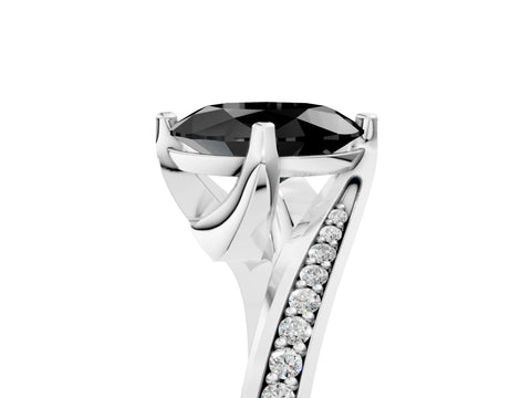 White gold Fancy Black Oval Cut Solitaire Diamond Twist Band with Pavé Setting and Four-Prong Setting_17