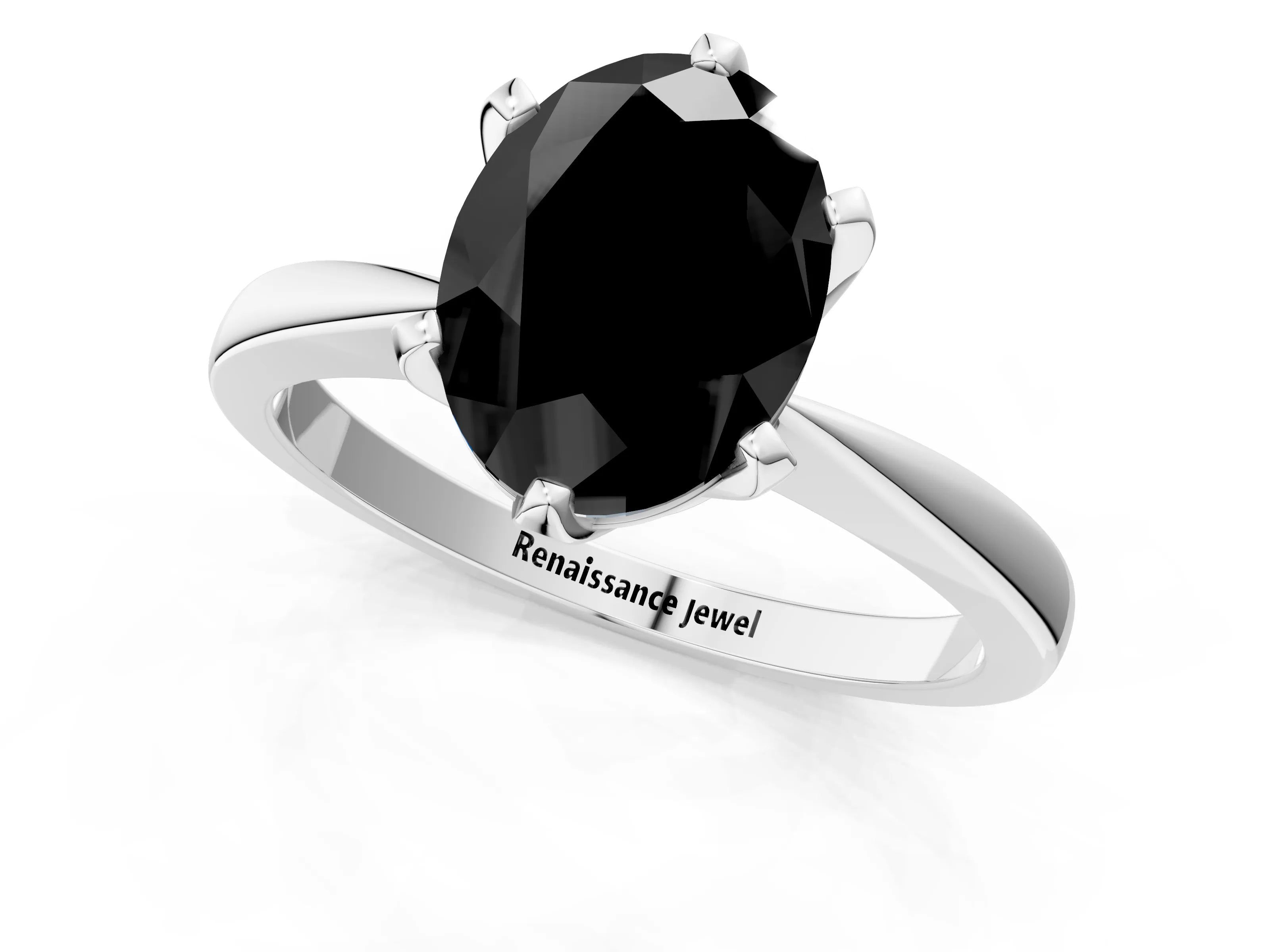 White gold Fancy Black Oval Cut Solitaire Engagement Ring with Six-Prong Setting and Tapered Band_1
