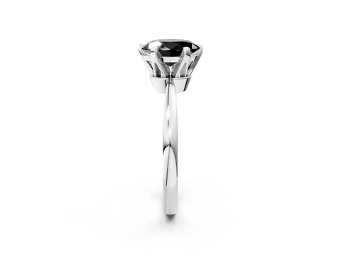 White gold Fancy Black Oval Cut Solitaire Engagement Ring with Six-Prong Setting and Tapered Band_2