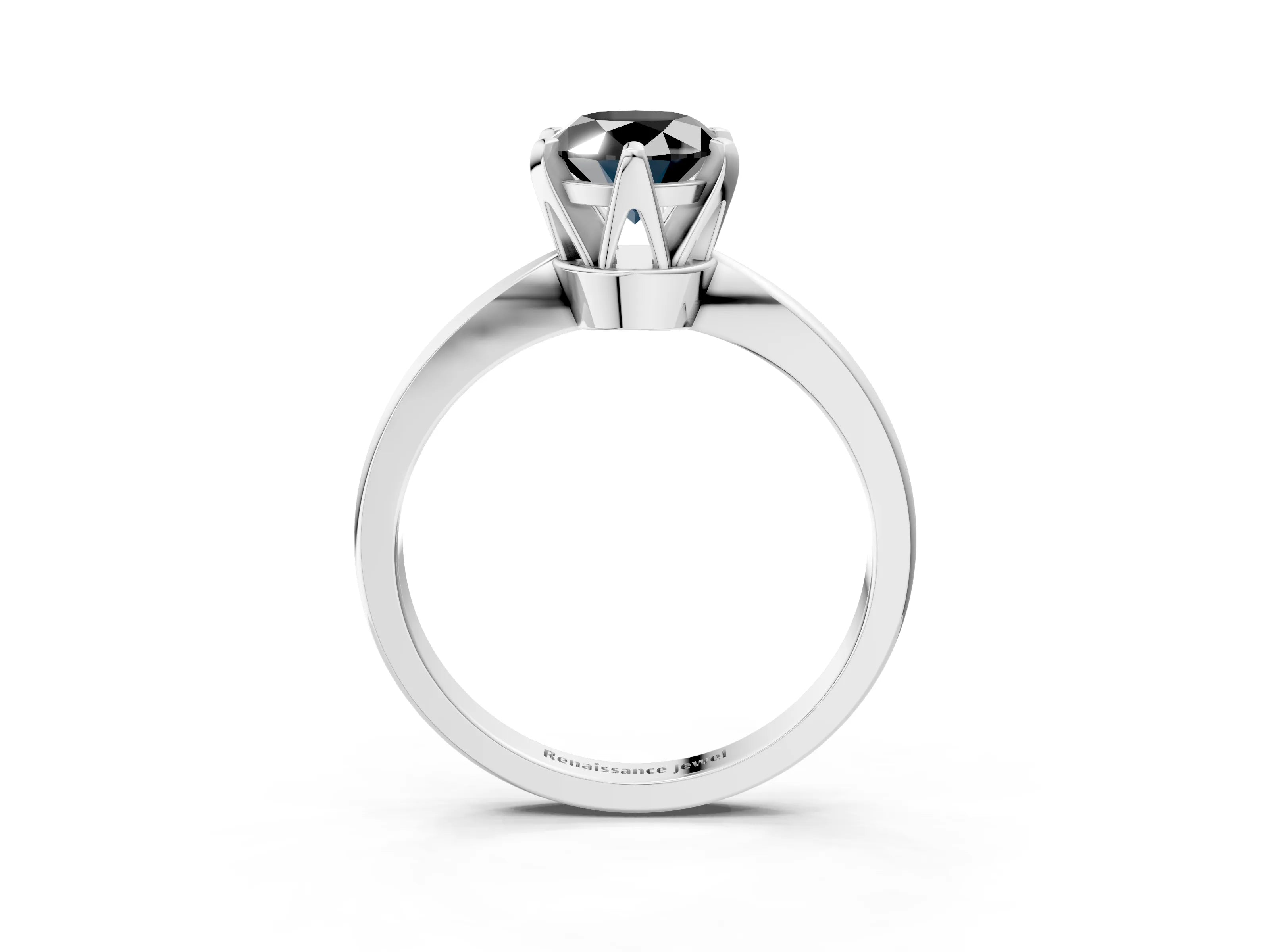 White gold Fancy Black Oval Cut Solitaire Engagement Ring with Six-Prong Setting and Tapered Band_3