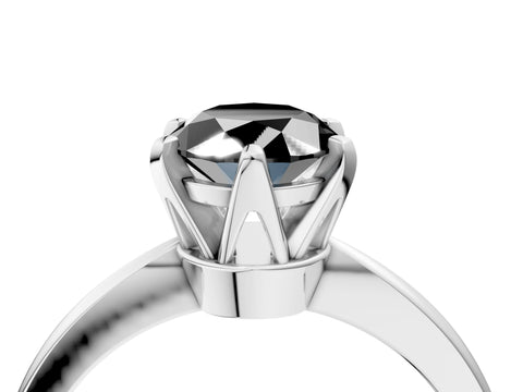 White gold Fancy Black Oval Cut Solitaire Engagement Ring with Six-Prong Setting and Tapered Band_4