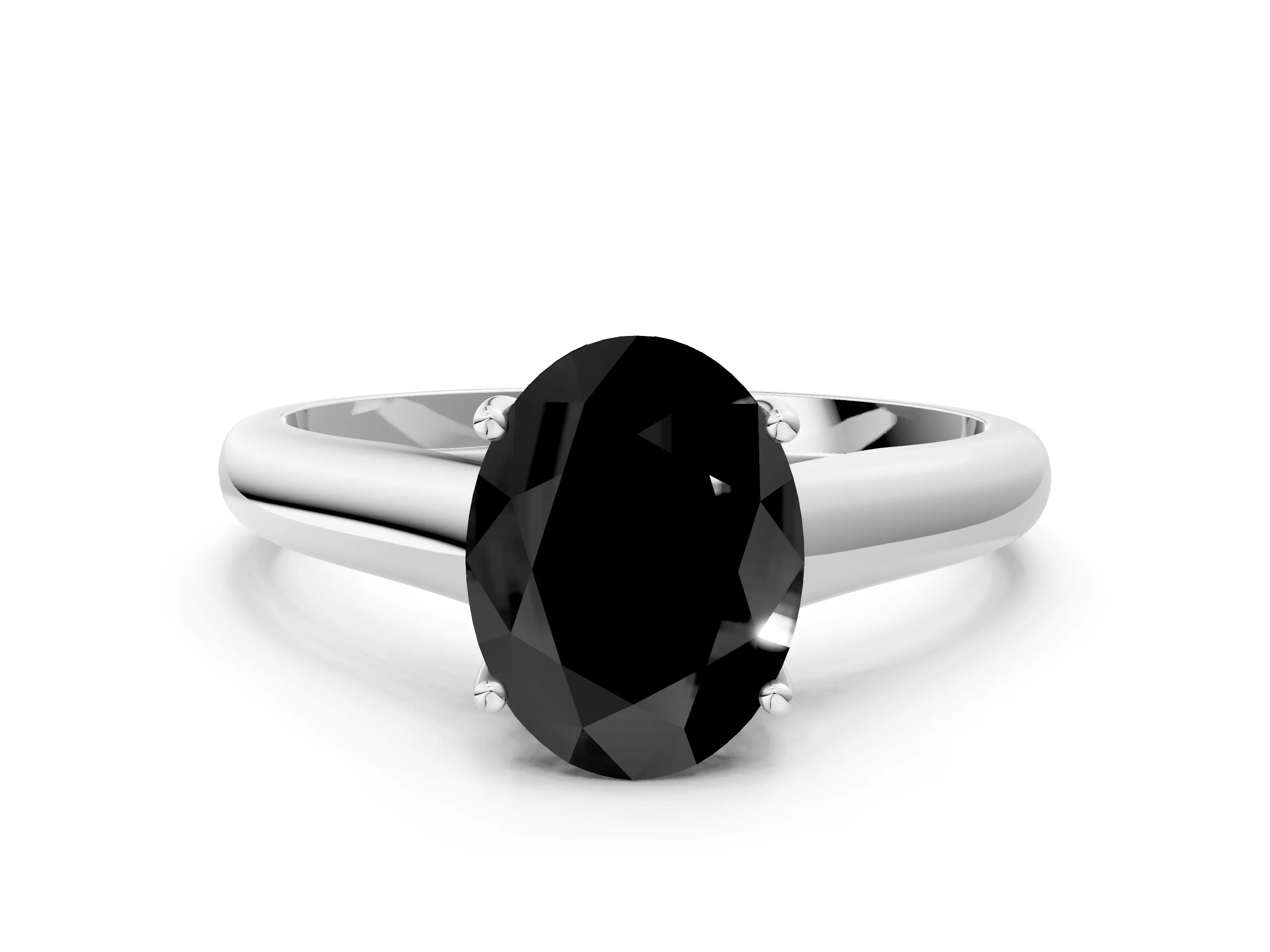 White gold Fancy Black Oval Cut Solitaire Engagement Ring with Tapered Band and Four-Prong Setting_27