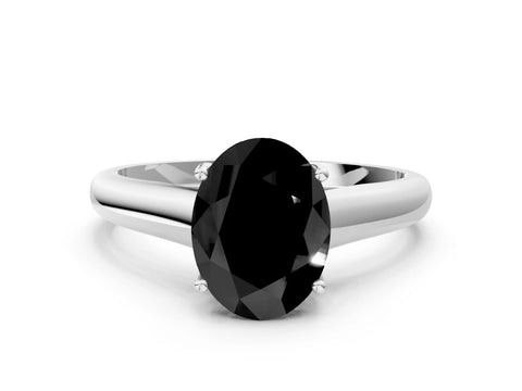White gold Fancy Black Oval Cut Solitaire Engagement Ring with Tapered Band and Four-Prong Setting_27