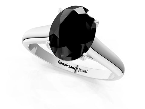 White gold Fancy Black Oval Cut Solitaire Engagement Ring with Tapered Band and Four-Prong Setting_28