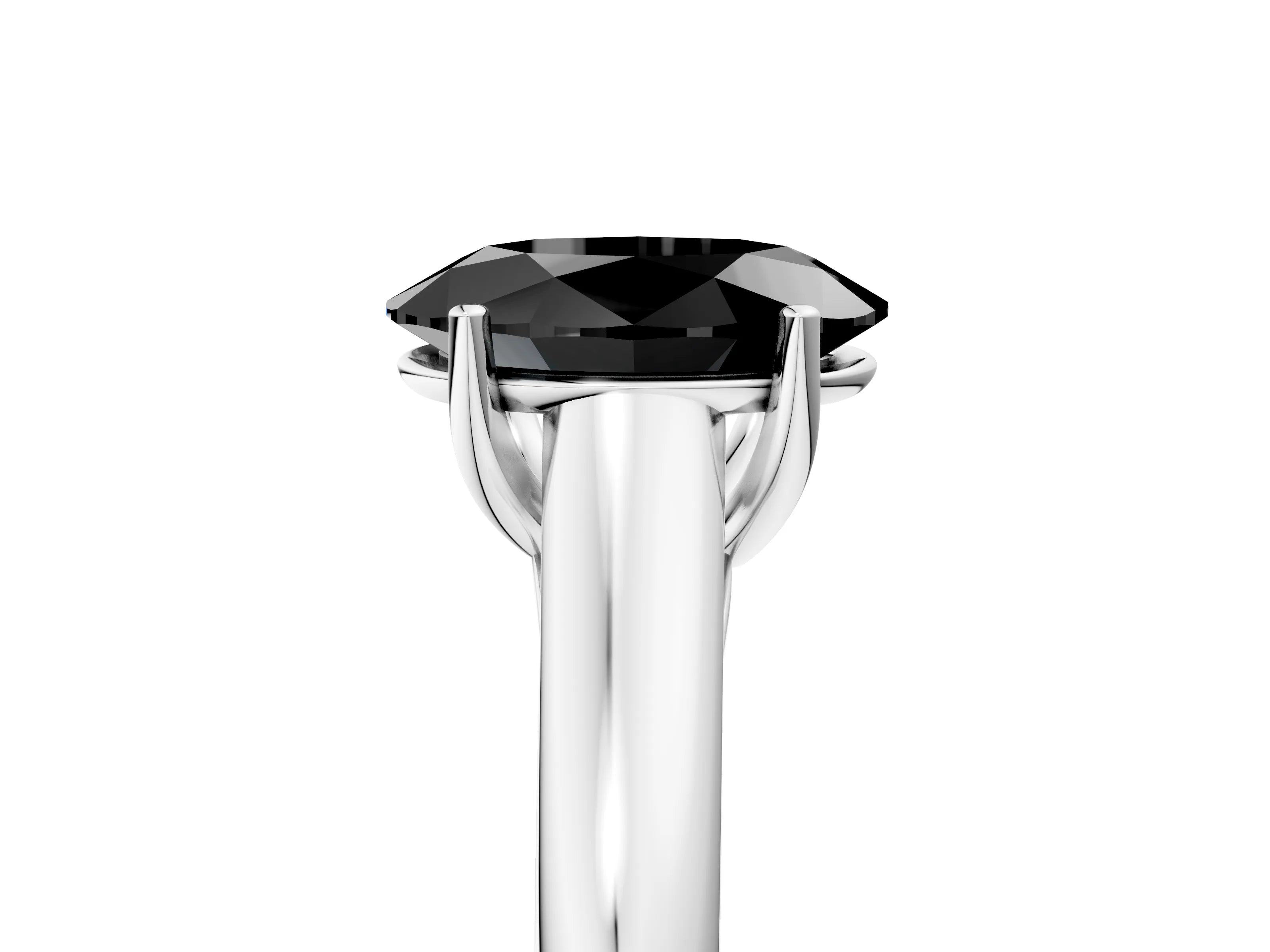 White gold Fancy Black Oval Cut Solitaire Engagement Ring with Tapered Band and Four-Prong Setting_8