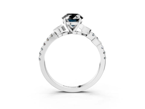 White gold Fancy Black Oval Cut Solitaire Leaf-Inspired Diamond Ring with Pavé Band and Four-Prong Setting_15