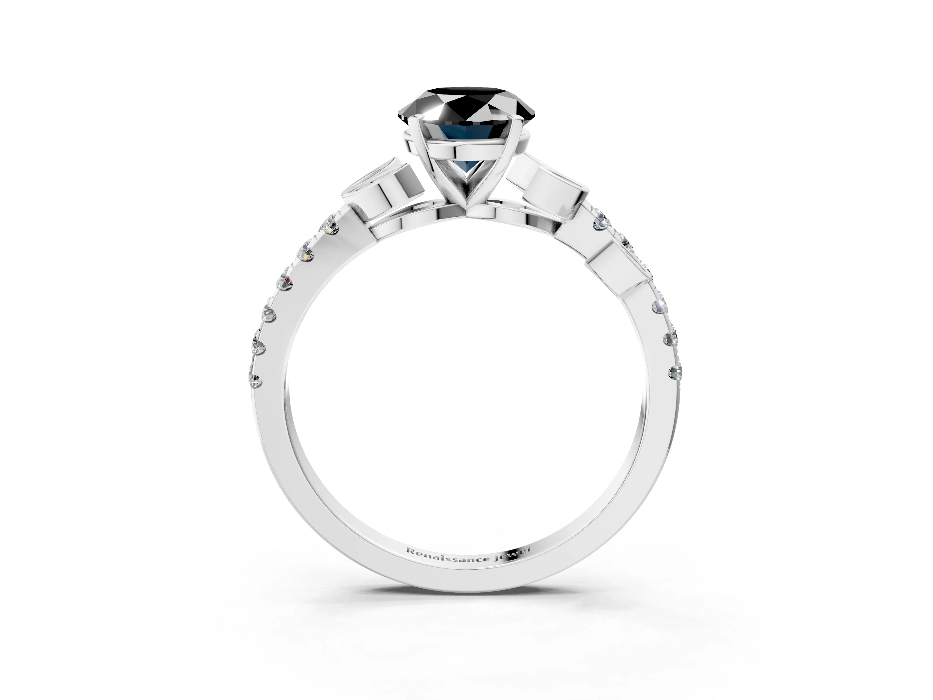 White gold Fancy Black Oval Cut Solitaire Leaf-Inspired Diamond Ring with Pavé Band and Four-Prong Setting_27