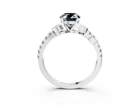 White gold Fancy Black Oval Cut Solitaire Leaf-Inspired Diamond Ring with Pavé Band and Four-Prong Setting_27