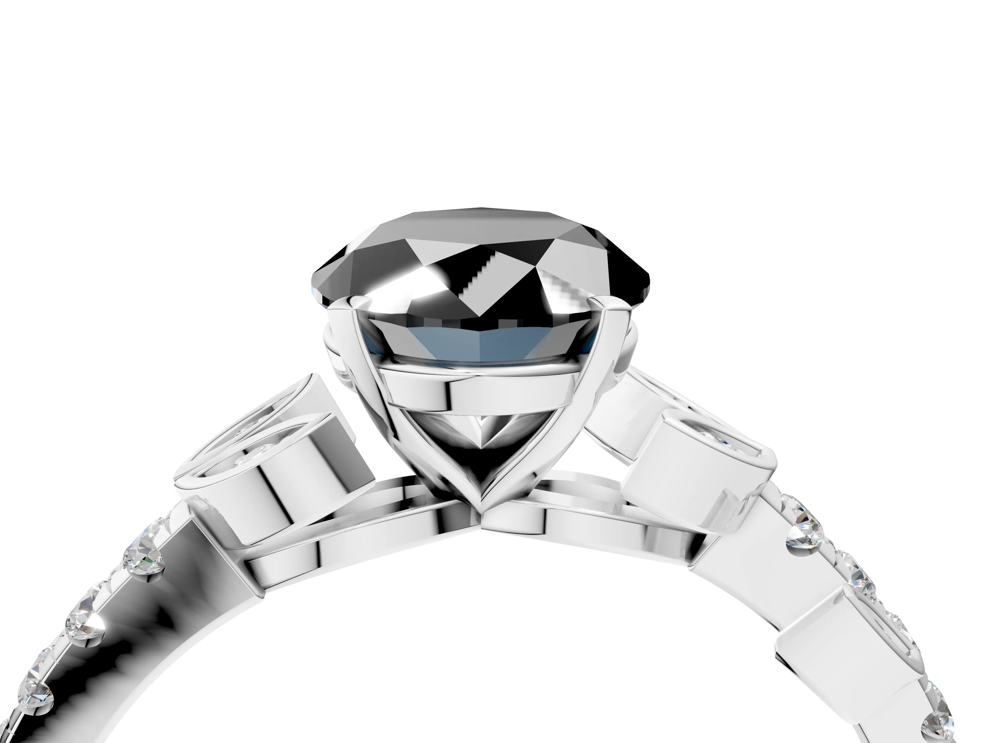 White gold Fancy Black Oval Cut Solitaire Leaf-Inspired Diamond Ring with Pavé Band and Four-Prong Setting_28