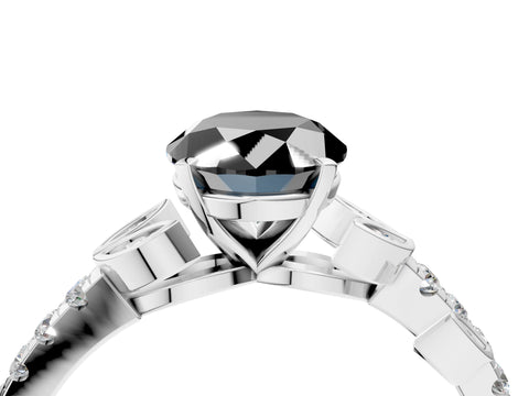 White gold Fancy Black Oval Cut Solitaire Leaf-Inspired Diamond Ring with Pavé Band and Four-Prong Setting_28