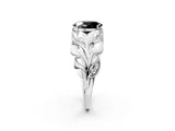 White gold Fancy Black Oval Cut Solitaire Leaf-Inspired Engagement Ring with Prong Setting_2