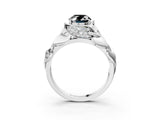 White gold Fancy Black Oval Cut Solitaire Leaf-Inspired Engagement Ring with Prong Setting_3