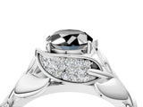 White gold Fancy Black Oval Cut Solitaire Leaf-Inspired Engagement Ring with Prong Setting_4