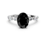 White gold Fancy Black Oval Cut Solitaire Marquise Side Stone Prong Setting Ring
