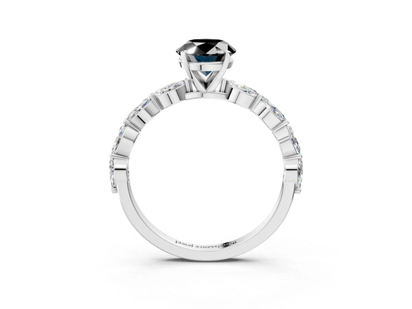 Platinum Oval Engagement Ring Setting for Black Center with Marquise Side Stones Along the Band
