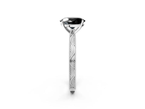 White gold Fancy Black Oval Cut Solitaire Milgrain Engraved Band with Four-Prong Setting_14