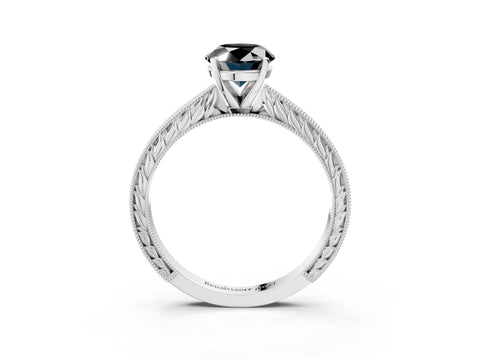 White gold Fancy Black Oval Cut Solitaire Milgrain Engraved Band with Four-Prong Setting_15