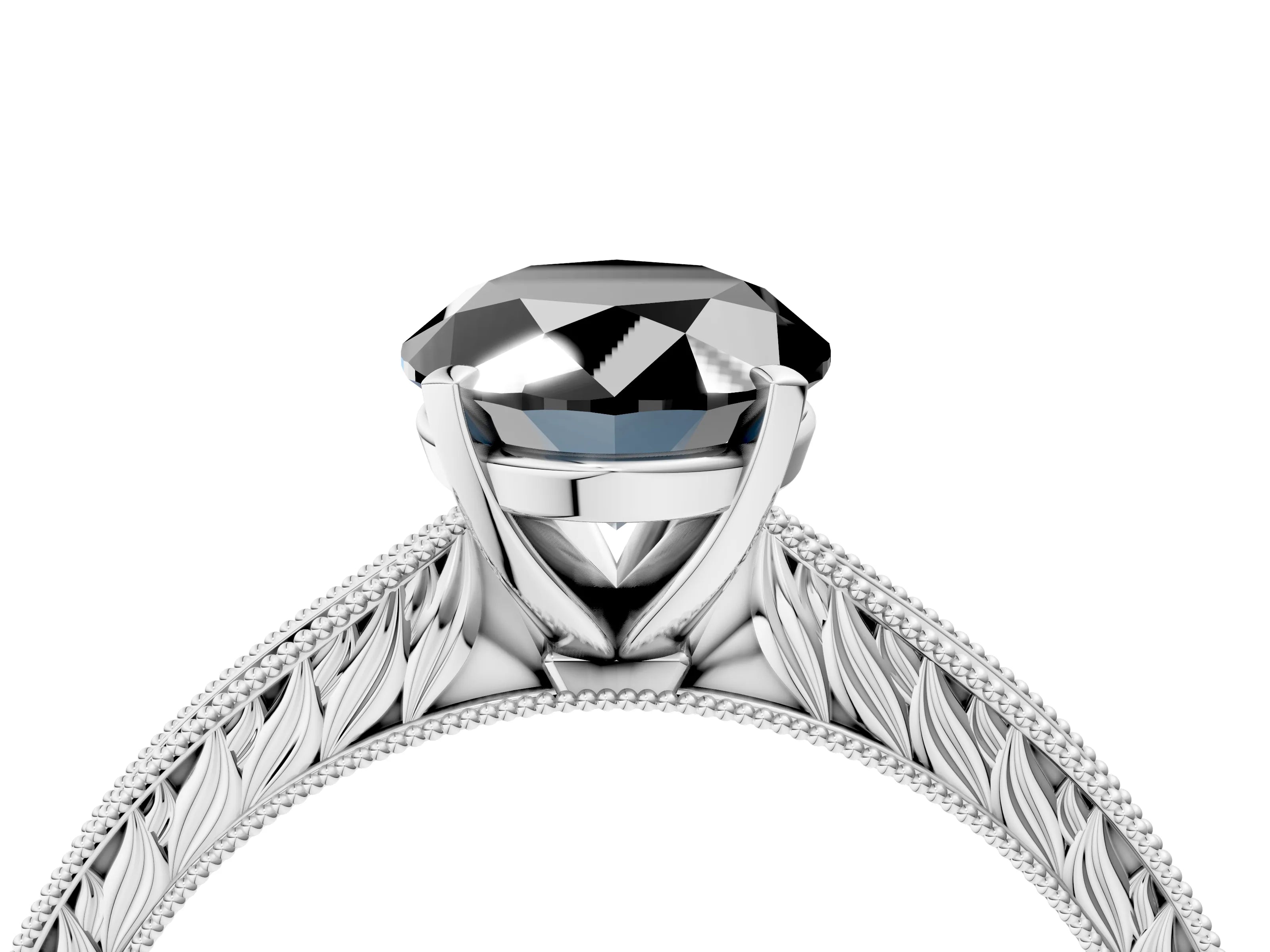 White gold Fancy Black Oval Cut Solitaire Milgrain Engraved Band with Four-Prong Setting_16