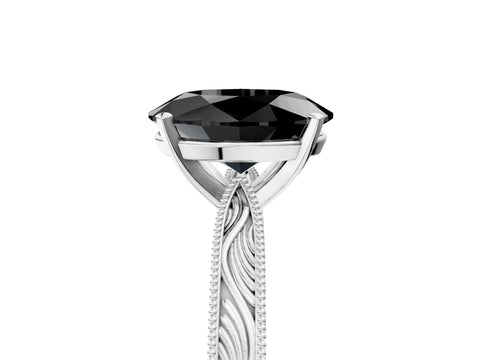 White gold Fancy Black Oval Cut Solitaire Milgrain Engraved Band with Four-Prong Setting_17