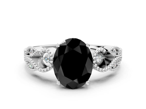 Platinum Oval Vintage Solitaire Engagement Ring Setting for Black Center