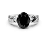 White gold Fancy Black Oval Cut Solitaire Milgrain Leaf Band with Prong Setting_12