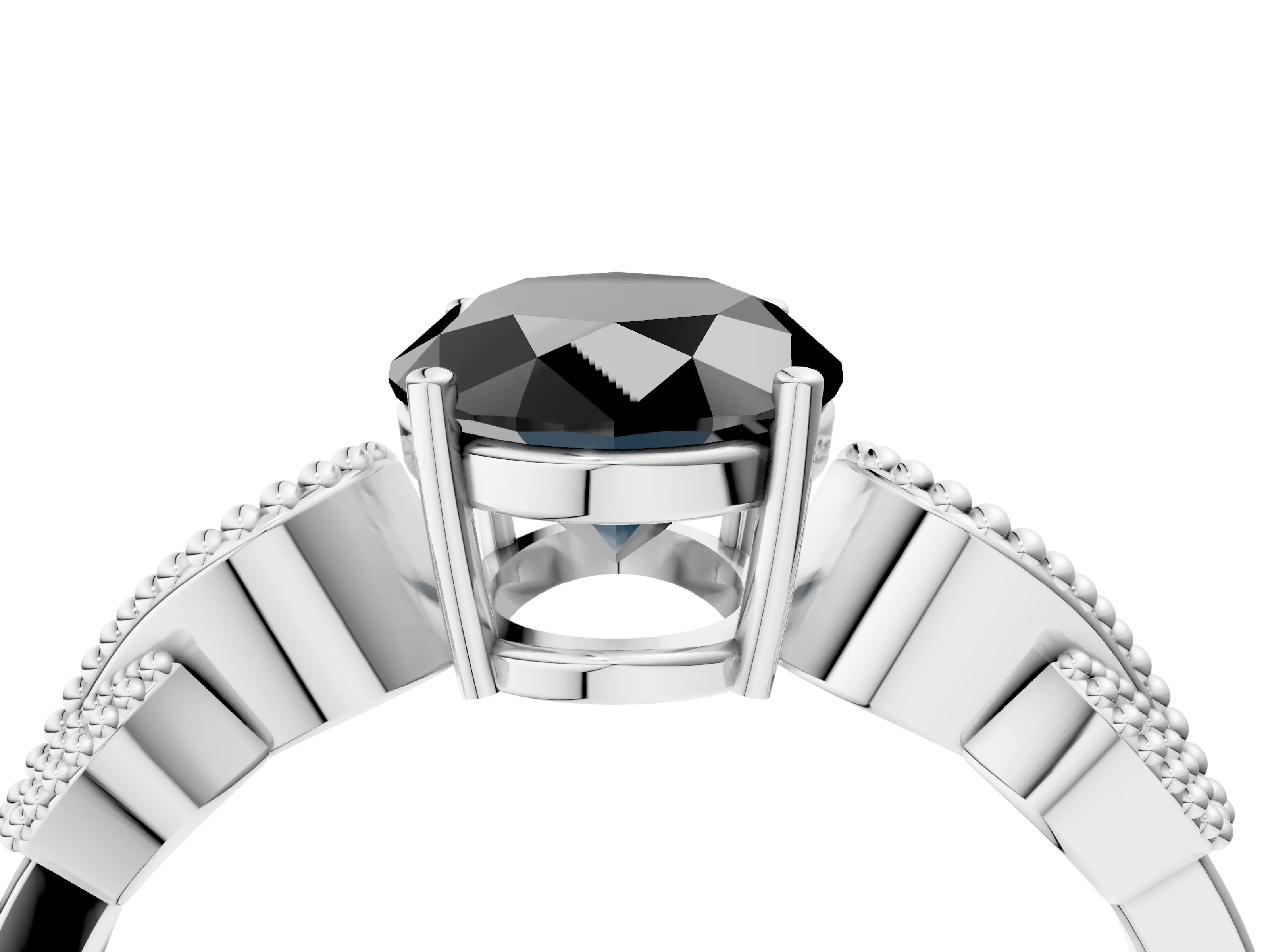 White gold Fancy Black Oval Cut Solitaire Milgrain Leaf Band with Prong Setting_16