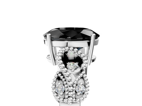 White gold Fancy Black Oval Cut Solitaire Milgrain Leaf Band with Prong Setting_17