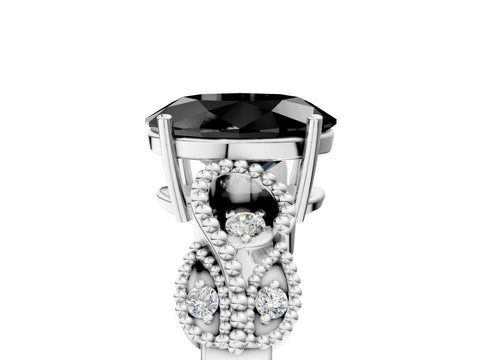 White gold Fancy Black Oval Cut Solitaire Milgrain Leaf Band with Prong Setting_5