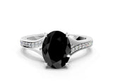 White gold Fancy Black Oval Cut Solitaire Pavé Band with Four-Prong Setting