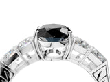 White gold Fancy Black Oval Cut Solitaire Princess Side Stone Engraved Band Prong Setting Ring_16