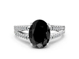 White gold Fancy Black Oval Cut Solitaire Split Shank Pavé Diamond Engagement Ring