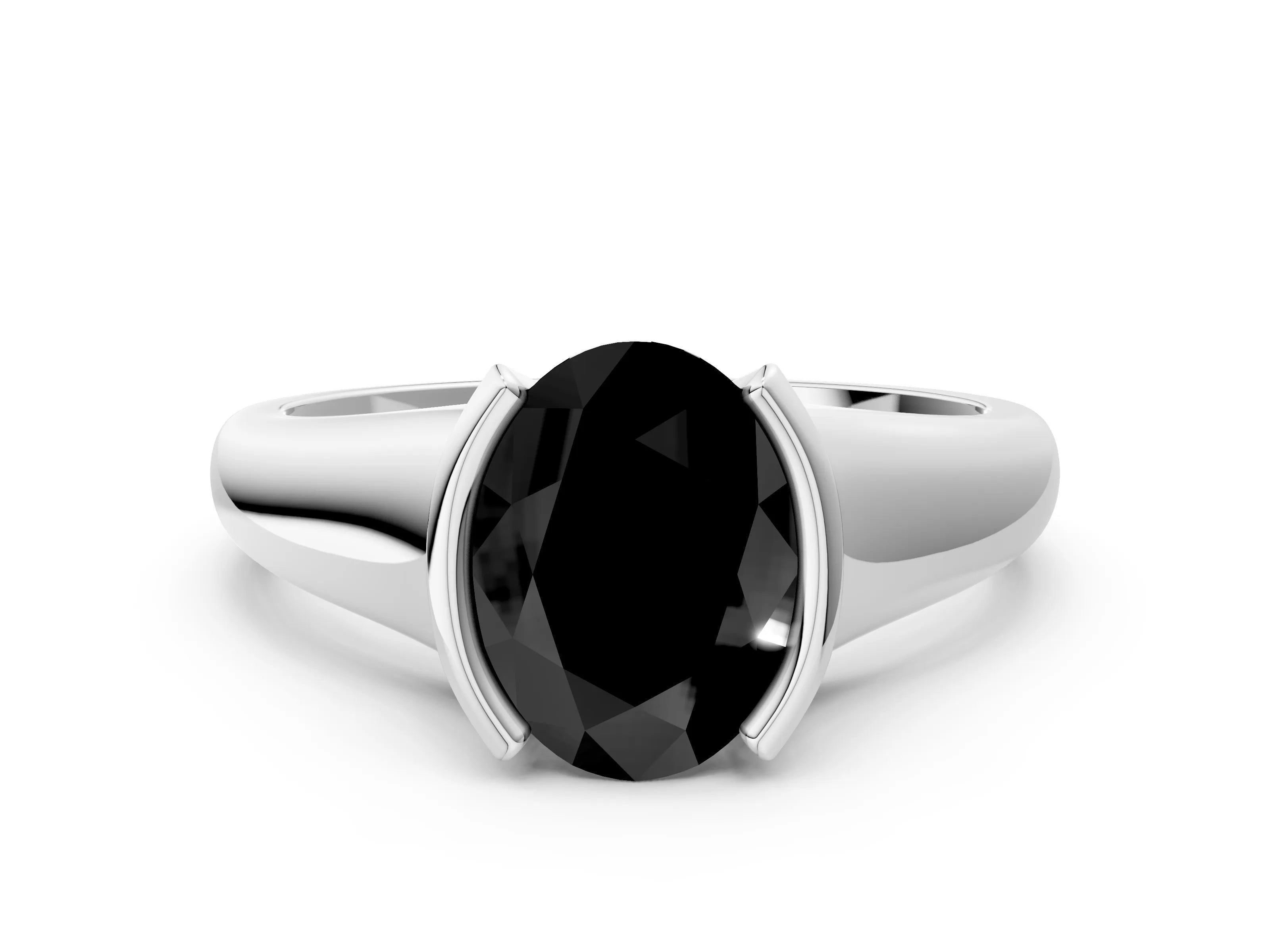 White gold Fancy Black Oval Cut Solitaire Tension Set Diamond Ring with Split Shank Band_12