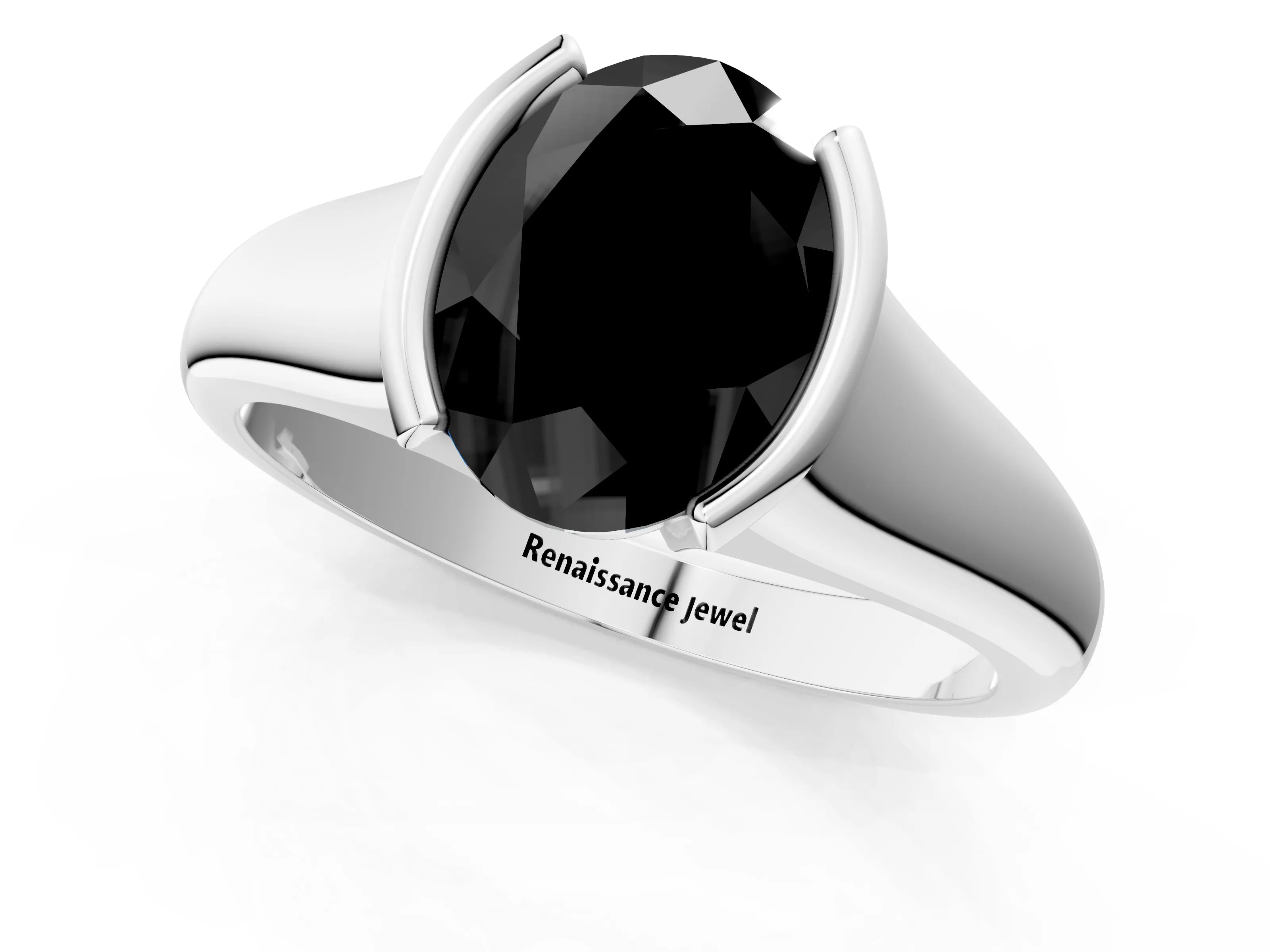 White gold Fancy Black Oval Cut Solitaire Tension Set Diamond Ring with Split Shank Band_13